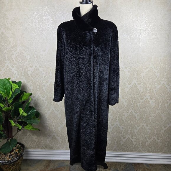 Vintage Dasco Sz 40 Black Faux Fur Long Coat Hook/Eye Closures Adjustable Collar - Picture 12 of 16